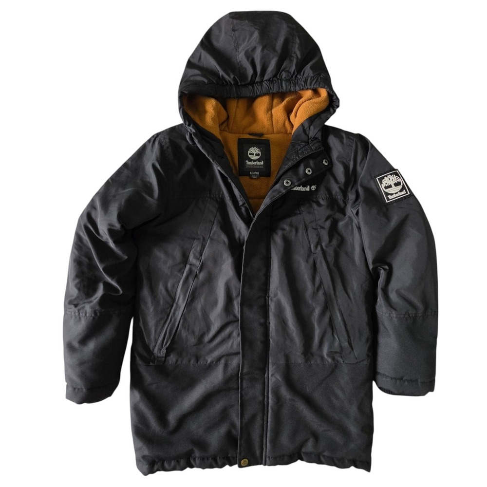 Timberland Kids Parka Jacket Black Fleece Lined Hooded Winter Coat L 14/16